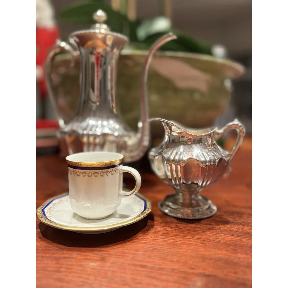 Antique Quadruple Silver Plate Coffee‎ Pot And Creamer C.1890-1910 Edwardian